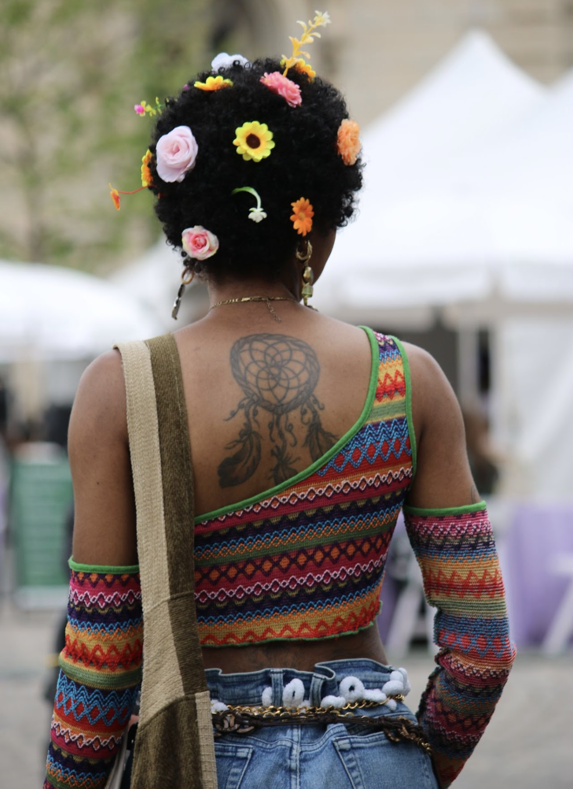 woman with flowers in hair
