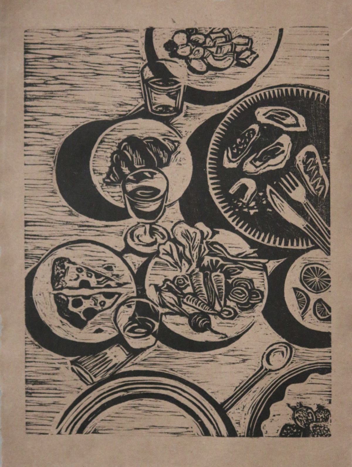 woodcut of brunch plates